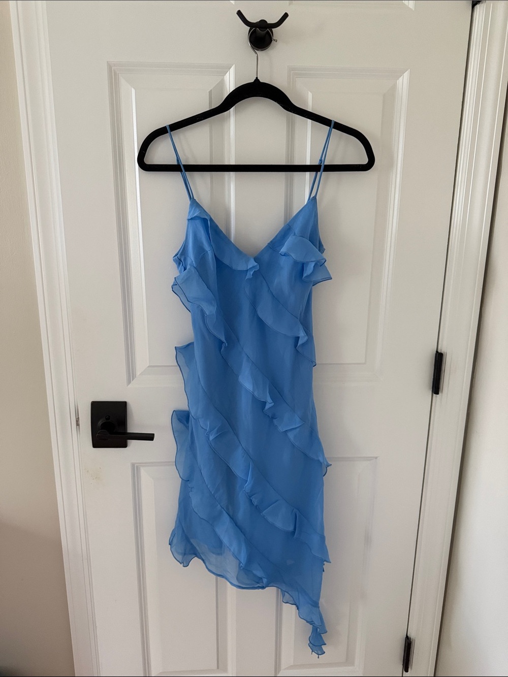 Abercrombie & Fitch Light Blue Asymmetrical Ruffle Slip Dress